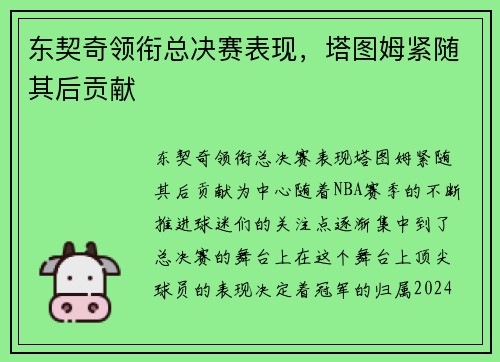 东契奇领衔总决赛表现，塔图姆紧随其后贡献